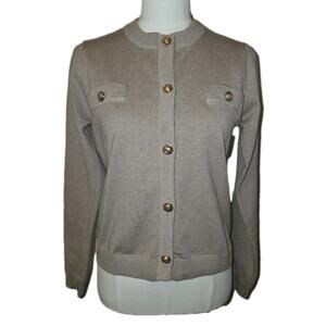 NWOT M Women's Beige "Keira" Cardigan w/Gold Buttons By Design MSRP $68